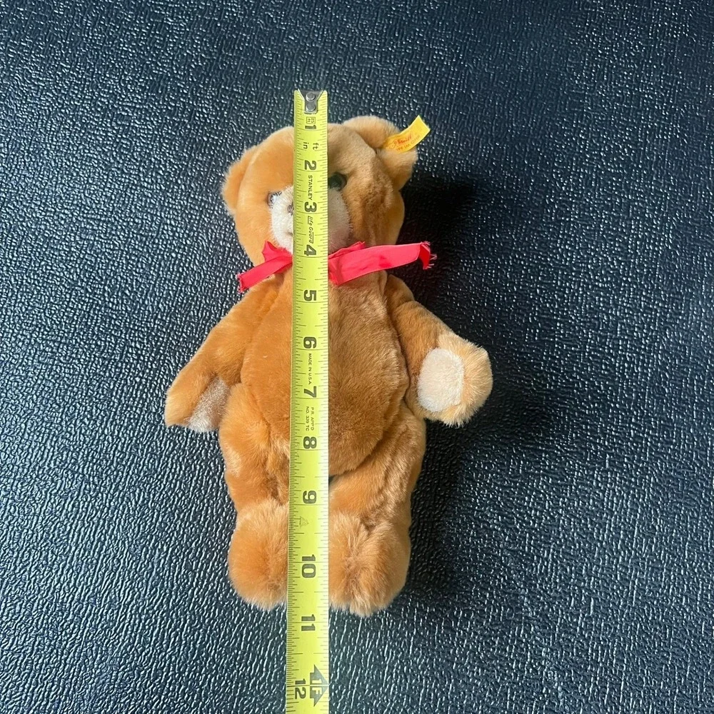 Steiff Petsy Teddy Bear 012051 Golden Brown Plush Red Ribbon Made in Germany 11